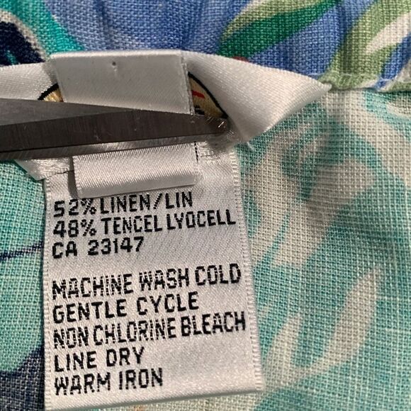 Talbots Skirt Multicolored Blue Tropical Leaf Pattern Lightweight Linen Blend - Picture 8 of 11